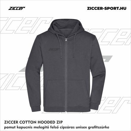 ZICCER COTTON HOODED ZIP pamut kapucnis melegítő felső cipzáras unisex grafitszürke