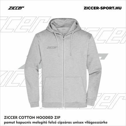 ZICCER COTTON HOODED ZIP pamut kapucnis melegítő felső cipzáras unisex világosszürke
