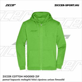   ZICCER COTTON HOODED ZIP pamut kapucnis melegítő felső cipzáras unisex limezöld