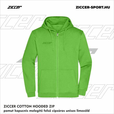 ZICCER COTTON HOODED ZIP pamut kapucnis melegítő felső cipzáras unisex limezöld