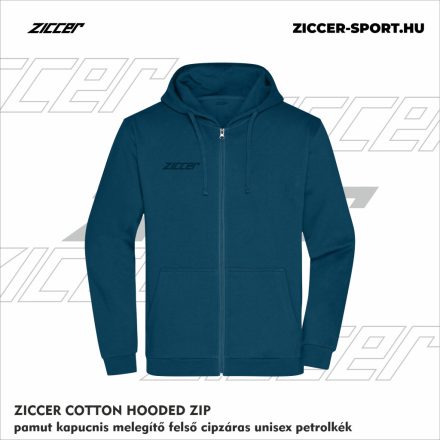 ZICCER COTTON HOODED ZIP pamut kapucnis melegítő felső cipzáras unisex petrolkék