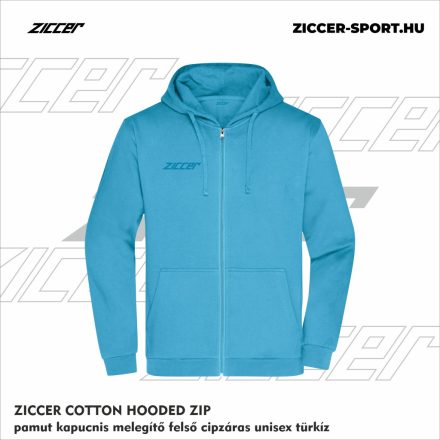 ZICCER COTTON HOODED ZIP pamut kapucnis melegítő felső cipzáras unisex türkiz
