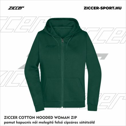 ZICCER COTTON HOODED WOMAN ZIP pamut kapucnis melegítő felső cipzáras női sötétzöld