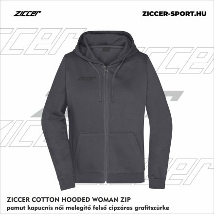 ZICCER COTTON HOODED WOMAN ZIP pamut kapucnis melegítő felső cipzáras női grafitszürke