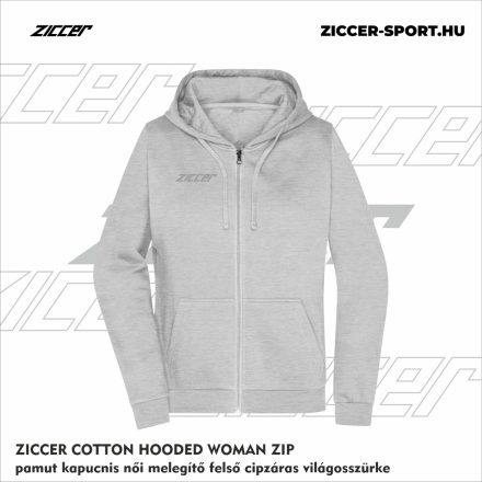 ZICCER COTTON HOODED WOMAN ZIP pamut kapucnis melegítő felső cipzáras női világosszürke