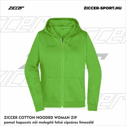 ZICCER COTTON HOODED WOMAN ZIP pamut kapucnis melegítő felső cipzáras női limezöld