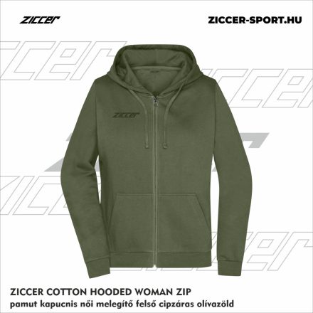 ZICCER COTTON HOODED WOMAN ZIP pamut kapucnis melegítő felső cipzáras női olívzöld
