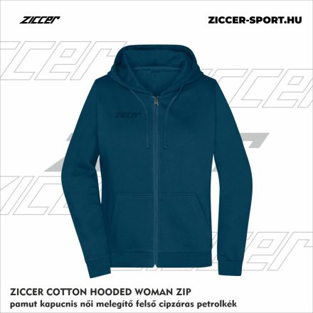 ZICCER COTTON HOODED WOMAN ZIP pamut kapucnis melegítő felső cipzáras női petrolkék