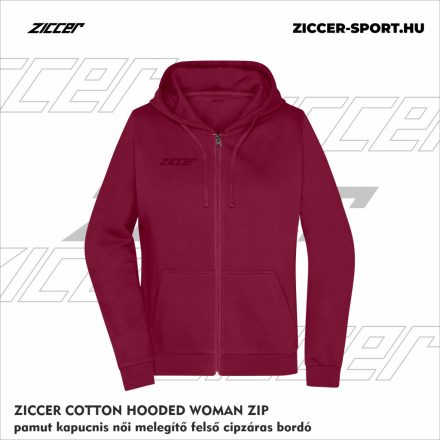 ZICCER COTTON HOODED WOMAN ZIP pamut kapucnis melegítő felső cipzáras női bordó